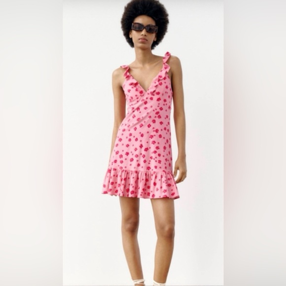 NWOT Zara Linen Blend Floral Dress Size Large - Picture 2 of 5